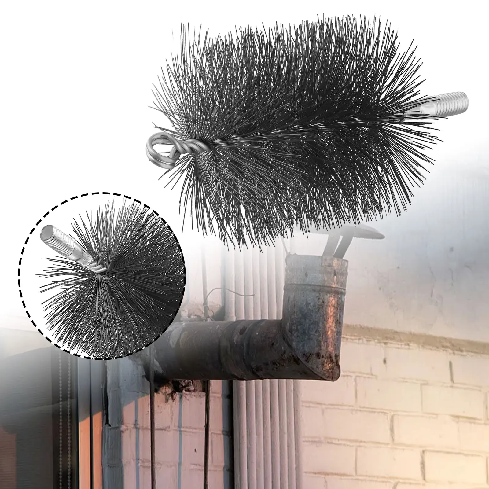 4 inch Round Chimney Brush with Steel Wire Bristles for Flue Pipe Rust Removal Soot Cleaning and Residential Heating System Use
