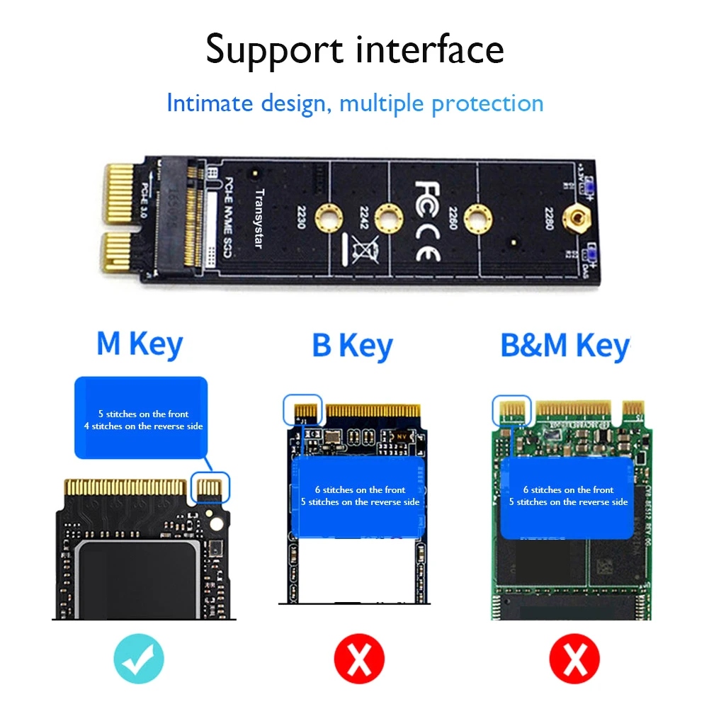 PCIE to M2 Adapter NVMe SSD M2 PCIE X1 Raiser PCI-E M Key Connector Support 2230 2242 2260 2280 M.2 SSD NVMe Adapter