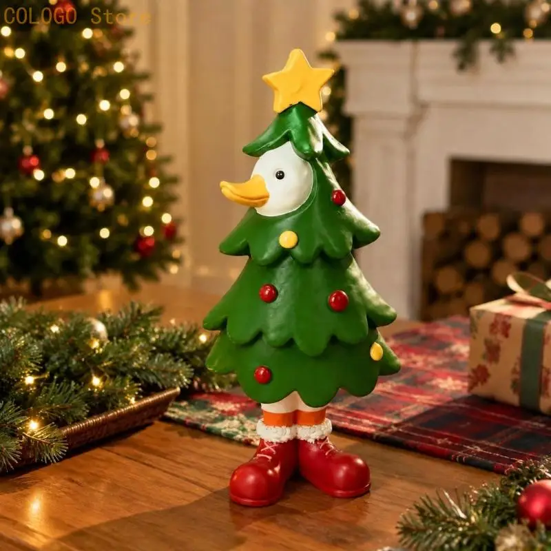 Freestanding Christmas Duck Figurine, Cast Resin Accent for Shelf and Retail Display Arrangements During the Holidays D0LD