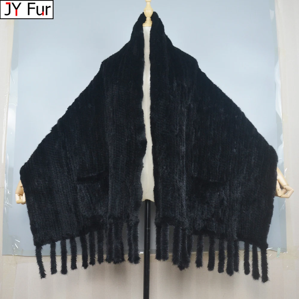 2024 Lady Luxury Authentic Mink Fur Shawl Scarf Winter 100% Natural Mink Fur Real Scarfs Shawl Fashion Genuine Mink Fur Ponchos