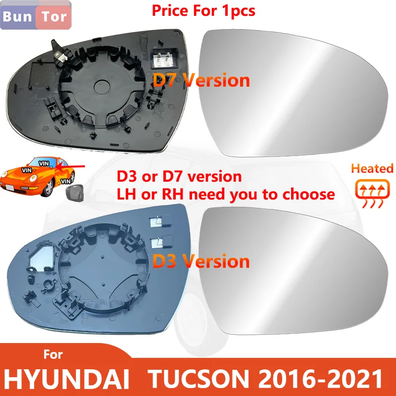 LH or RH for Hyundai TUCSON 2016 2017 2018 2019 2020 2021 Side Rearview Mirror Glass/Wing Mirror Lens with Heated #87611 D3 D701