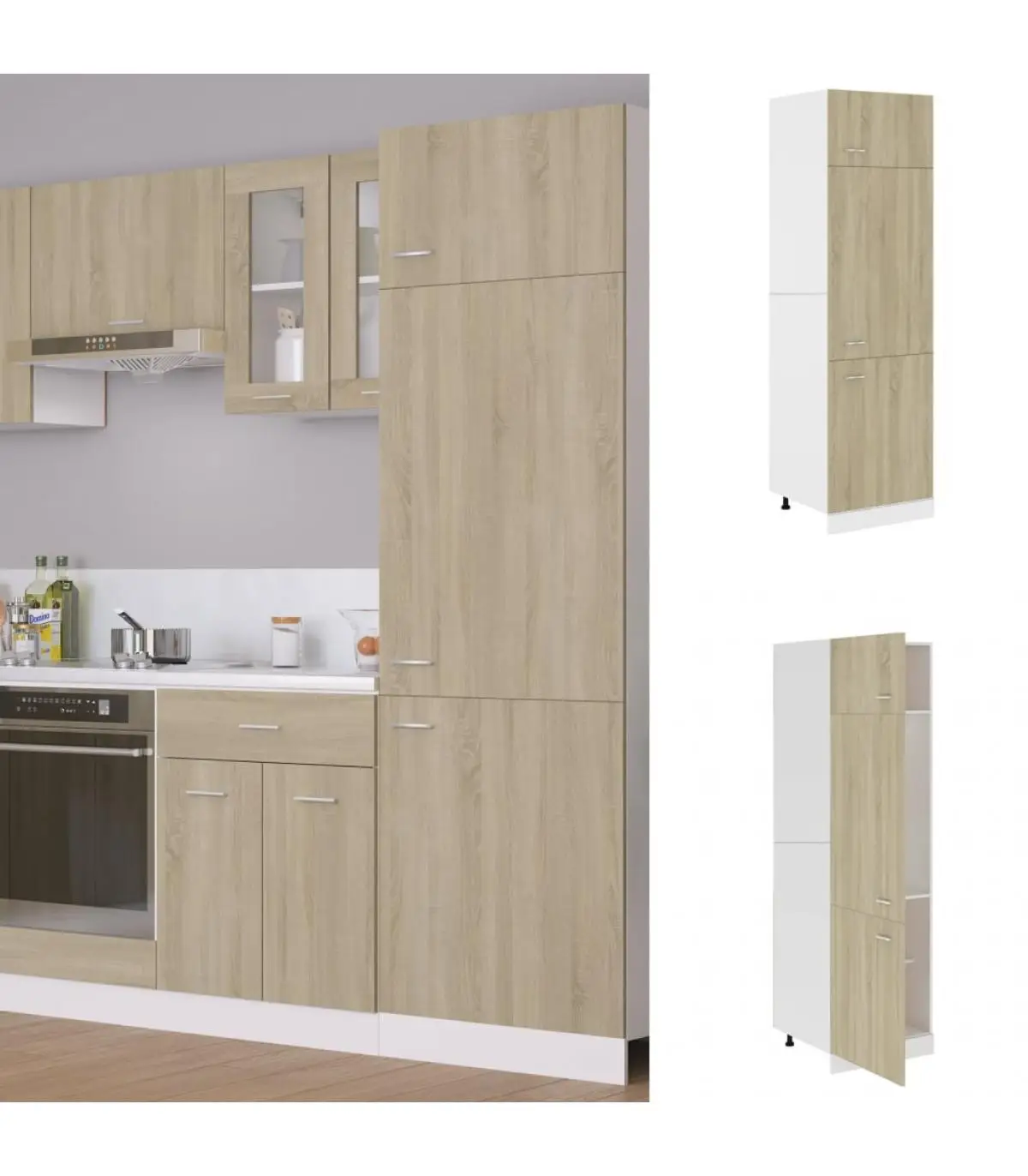 Kitchen cabinets refrigerator cabinet oak color plywood 60x57x207 cm