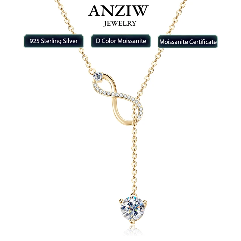 

Anziw 925 Серебряное ожерелье «Бесконечность» для женщин 6,5 мм D Цвет Moisasnite Подвеска Y-образной формы Ожерелья Юбилей Свадебные украшения Подарок