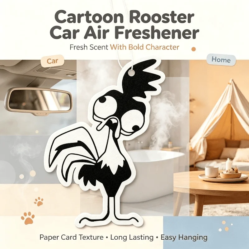 Car Air Freshener Funny Black White Cartoon Rooster Hanging Scent Card for Car Interior Rearview Mirror Ornament Gift