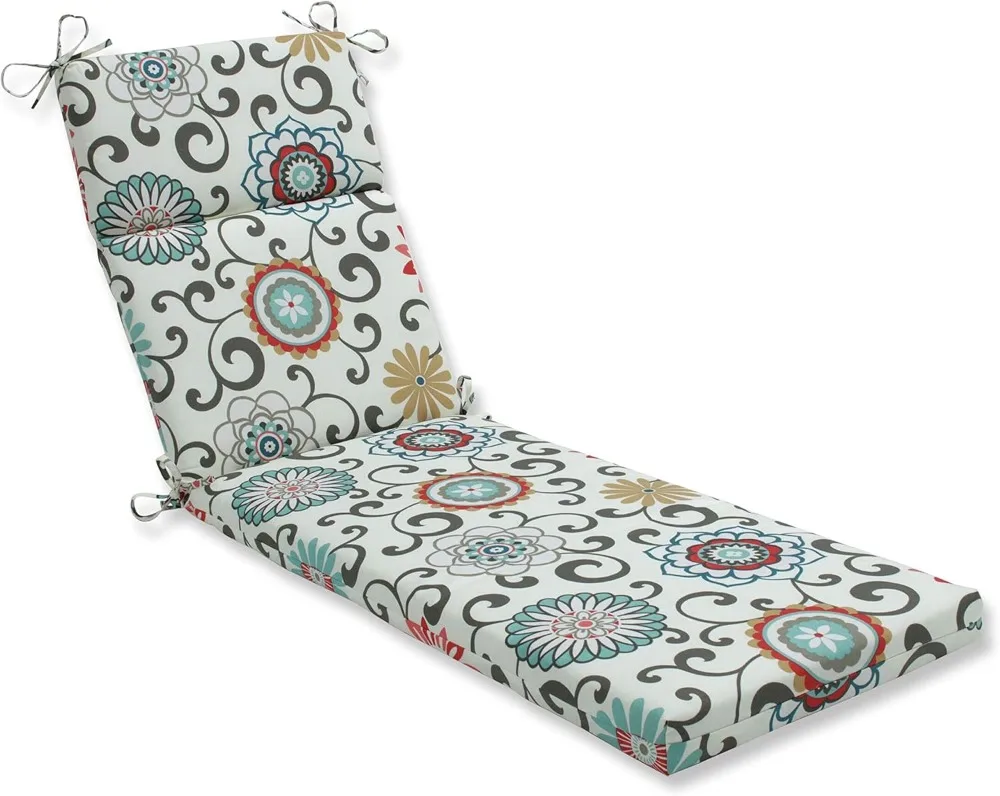 

Floral Indoor/Outdoor Split Back Chaise Lounge Cushion with Ties, Plush Fiber Fill, Weather, and Fade Resistant, 72.5" x 21"