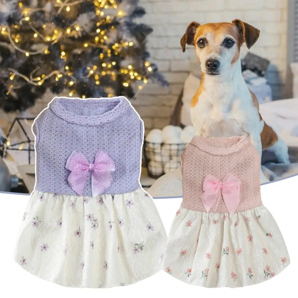 Adorable Stylish Sweet Ladylike Dog Dress Cotton Dog Clothes Bow Tie for Daily Life