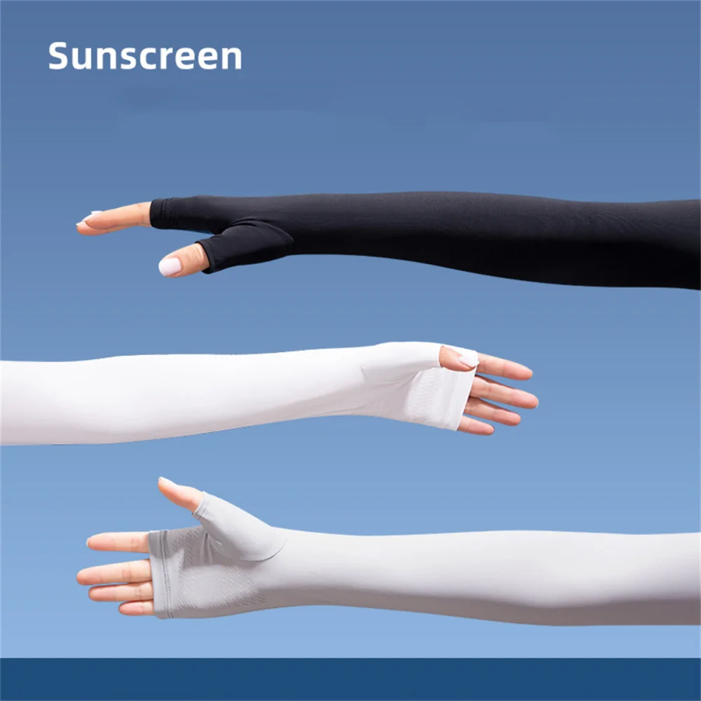 

Women Outdoor Sun Block Soft Long Arm Sleeves Fingerless Gloves, Sun Protection Cooling Arm Sleeves With Thumb Holes,