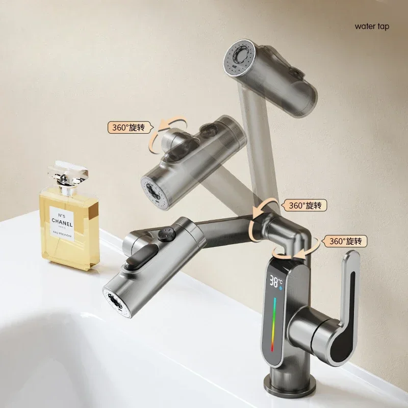 Digital Display Temperature Hot and Cold Washbasin Basin Faucet Digital Display Folding Sink Faucet Bathroom Accessories