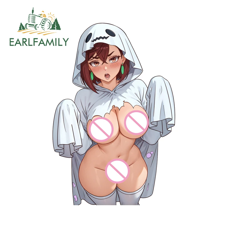 EARLFAMILY مومو شبح تخييم ملصقات السيارات لطيفة الصدر مثير أنيمي ملصق حائط من الفينيل مقاوم للماء JDM واقية من الشمس مقاومة للخدش تصفيف السيارة #1