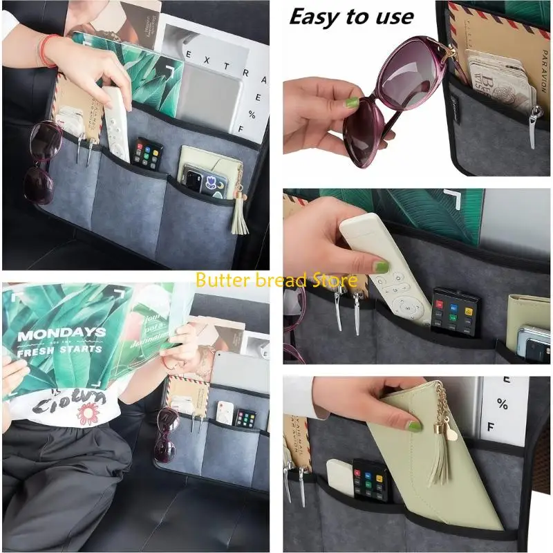 W89C Sofa Armrest Storage Bag 4 Pocket Felt Armchair Organiser Remote Control Stand