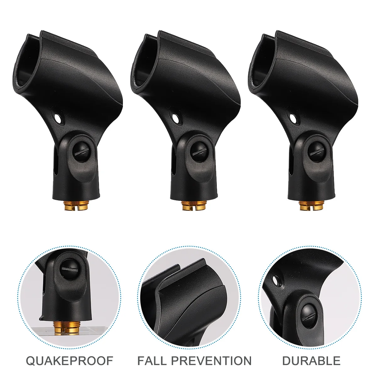

5PCS Microphone Clip Holder with Copper Adapters Microphone Clips Simple Practical Plastic Microphone Holder (Black)