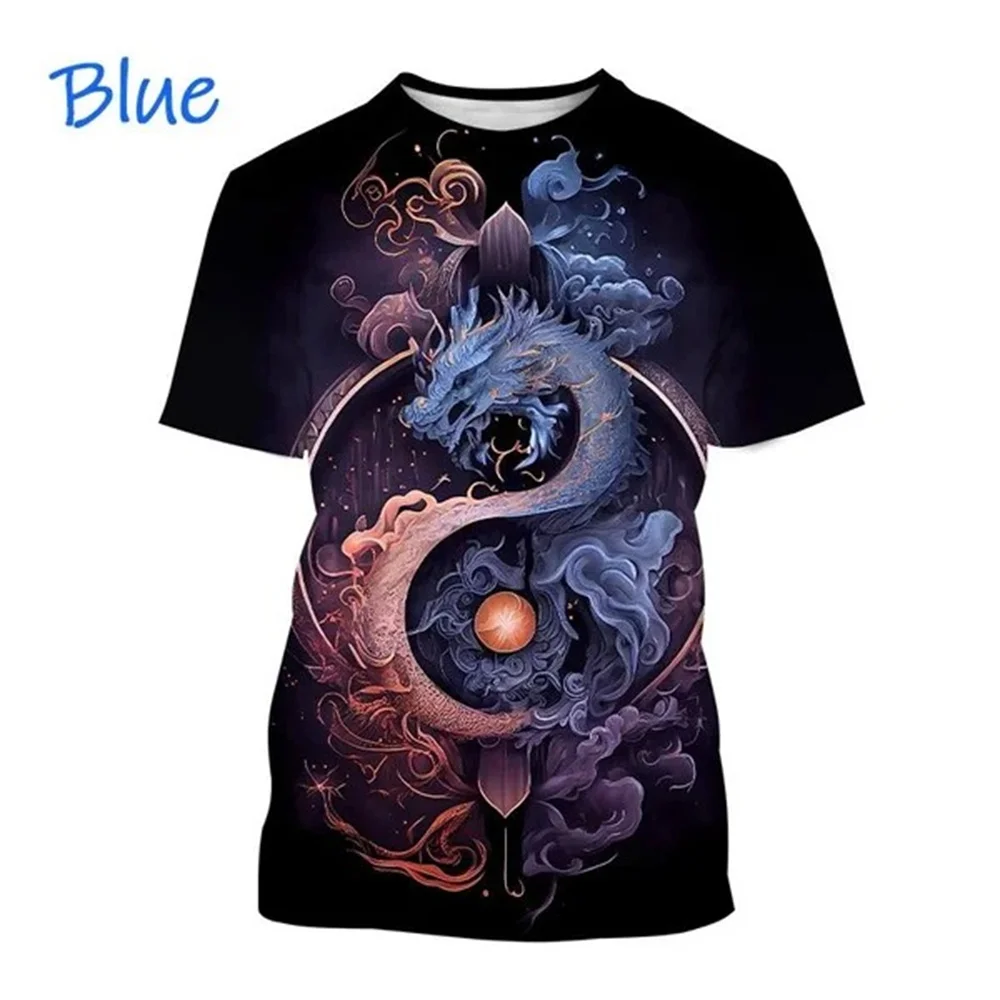 Bagua Tai Chi Yin Yang Koi Dragons T-Shirts Men\'s Unisex Streetwear Cool Short Sleeve Tops Causal 3D Print T Shirt Men Clothing