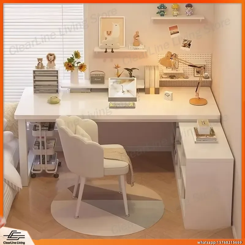 Computer Desk with Bookshelf Integrated Design Corner Desk for Home Office Study Bedroom Gaming Table Adjustable Height