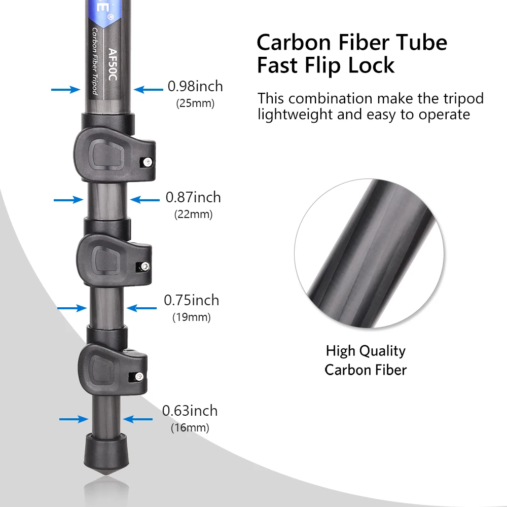 ARTCISE AF50C Lightweight Carbon Fiber Tripod with Low Profile Ballhead Detachable Monopod for Tripod DSLR Camera,Max Load 15kg