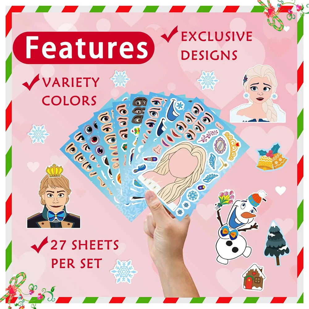 8/16Sheets Disney Frozen Puzzle Stickers Game Make a Face Create Your Own Elsa Olaf Anna Kids Toy Assemble Jigsaw Children Party