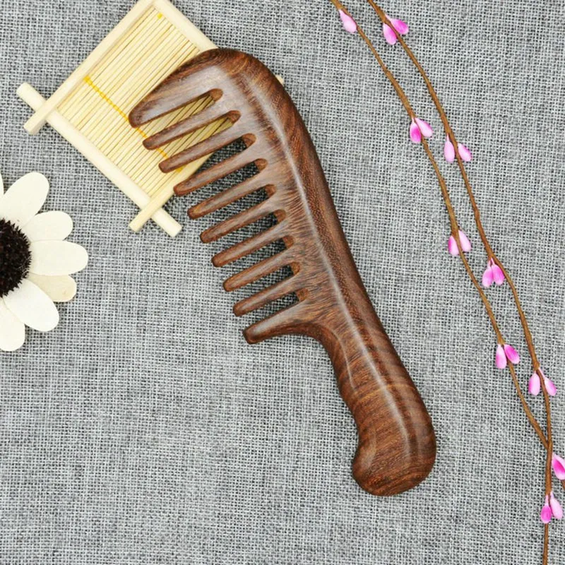 Sandalwood Wide Tooth Comb Curly Hair Portable Coarse Tooth Wooden Comb Hair Massage Tool Coarse