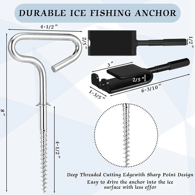 

DIF-hsIce Anchor Tool Kit Includes Ice Anchor Drill Adapter 8 Threaded Peg Ice Fishing Shelter Stake Nail 2 Impact