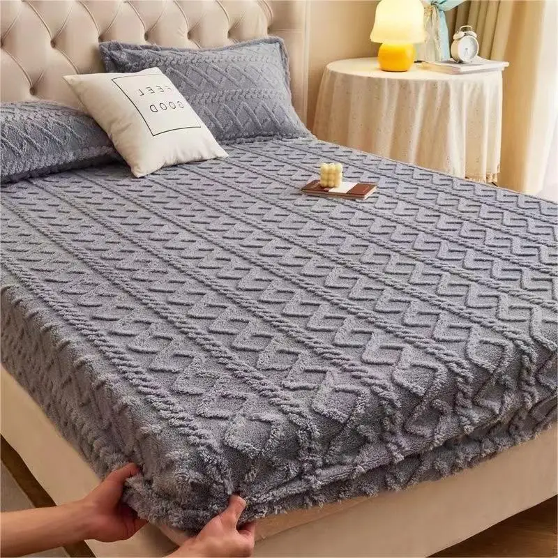 

Velvet Taffeta Bed Cover Thicken Warm Fitted Sheet Winter Plush Mattress Cover Single Double Queen King Cozy Mattress Protector