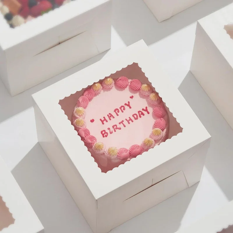 Scatole per torte usa e getta da 5 pezzi Scatole di carta per torte bianche con coperchi Matrimoni Feste di compleanno Panetteria Contenitori per imballaggio per pasticceria quadrati