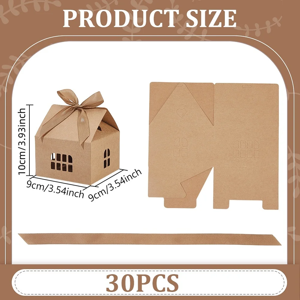 30Pcs House Shaped Gift with Ribbons Classic Paper Storage Container House Gift Box Treat Boxes for Treats Dessert Fancy