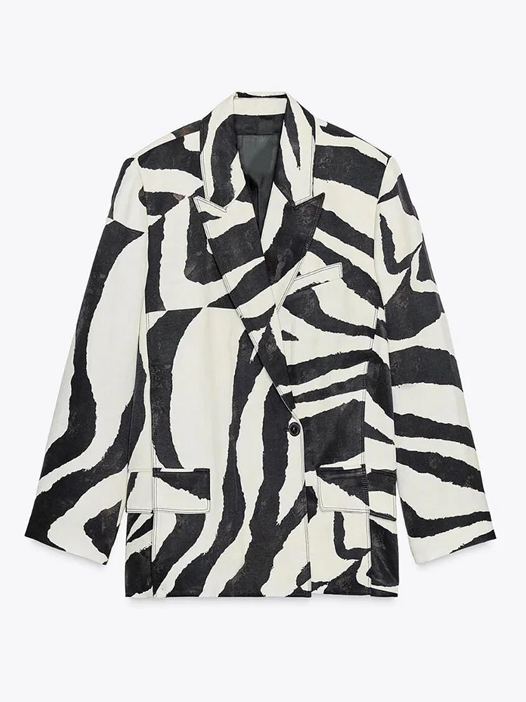 2025 Autumn Spring Lady Commute Outfits Elegant Animal Print Women's Blazer Jacket Loose Turn-down Button Pockets Coat Female