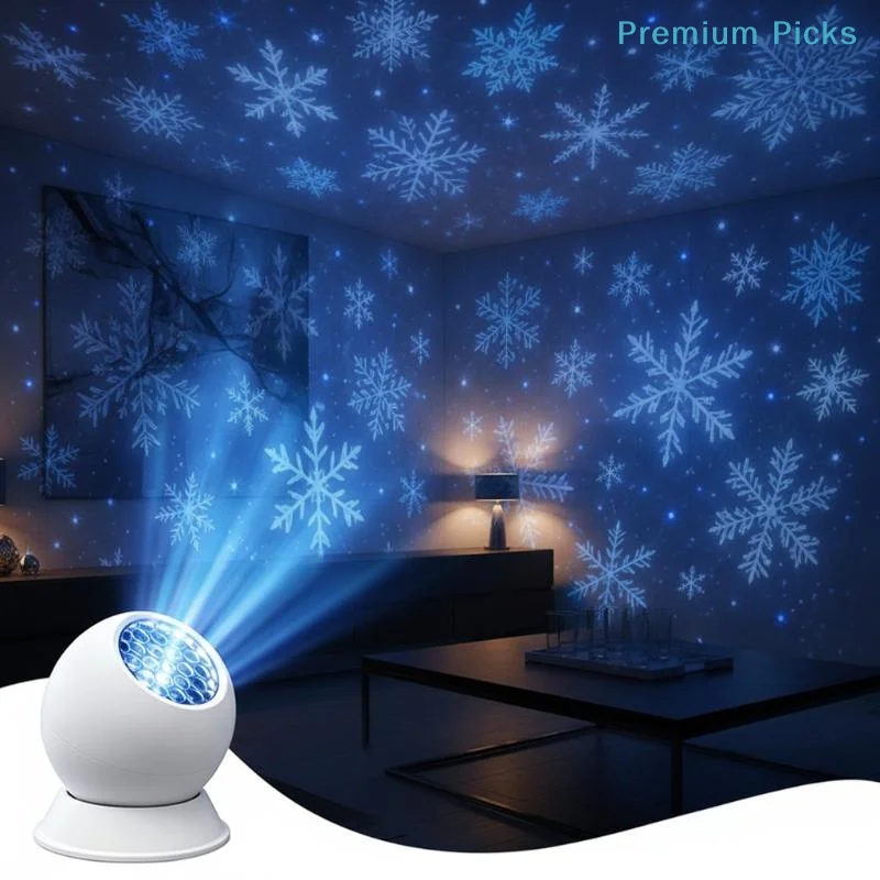 portableSnowflake Projector Lamp Dynamic Rotating LED Projection Light for Bedroom Christmas Party Ambient Decor
