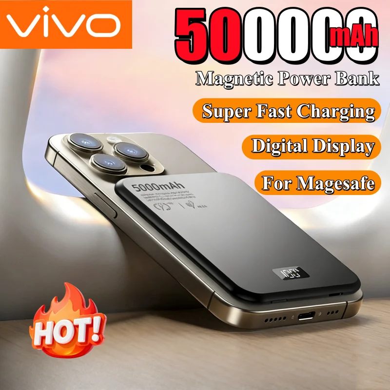 

Внешний аккумулятор VIVO 500000 мАч с магнитным креплением, большой емкости, сверхбыстрая зарядка, портативный, для MagSafe, для iPhone, Huawei, Samsung