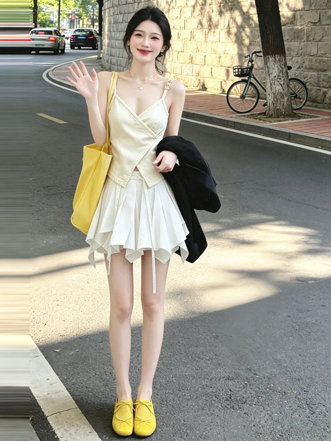 

2026 Summer Fashion Set Irregular Halter Vest Women's Skirt High Waist Loose Fit Korean Style Short Sleeve round Neck Pure Color