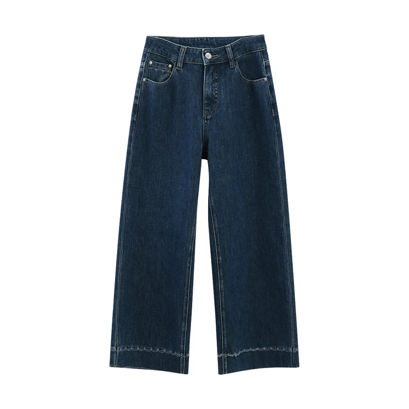 ALXNAN ヴィンテージブルージーンズストレートハイウエストワイドレッグコットンデニムジーンズ秋カジュアルオフィスレディだぶだぶパンツ女性 L57225