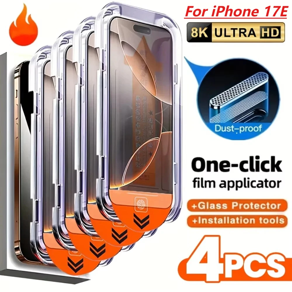

1-4 шт. Защитное стекло для iPhone 17E 16 15 14 с олеофобным покрытием, установка без пыли, HD прозрачное, защита от царапин