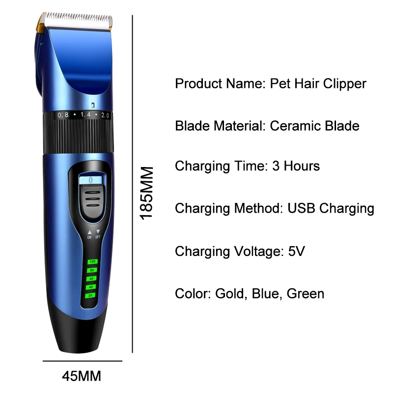 Professional Pet Hair Clipper Rechargeable Dog Cat Trimmer Battery Display Grooming Haircut Low Noice Razor Dog Hair Clipper