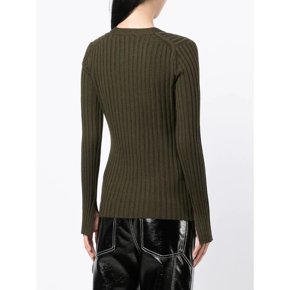 V-neck Cutout High-stretch Slim Fit Anti-stripe Sweater