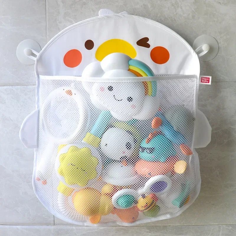 Baby Bath Toy Storage Bag Cartoon Cute Duck Mesh Quick Drying Bathroom Bath Bag with Suction Cup Drying Hanging Bag