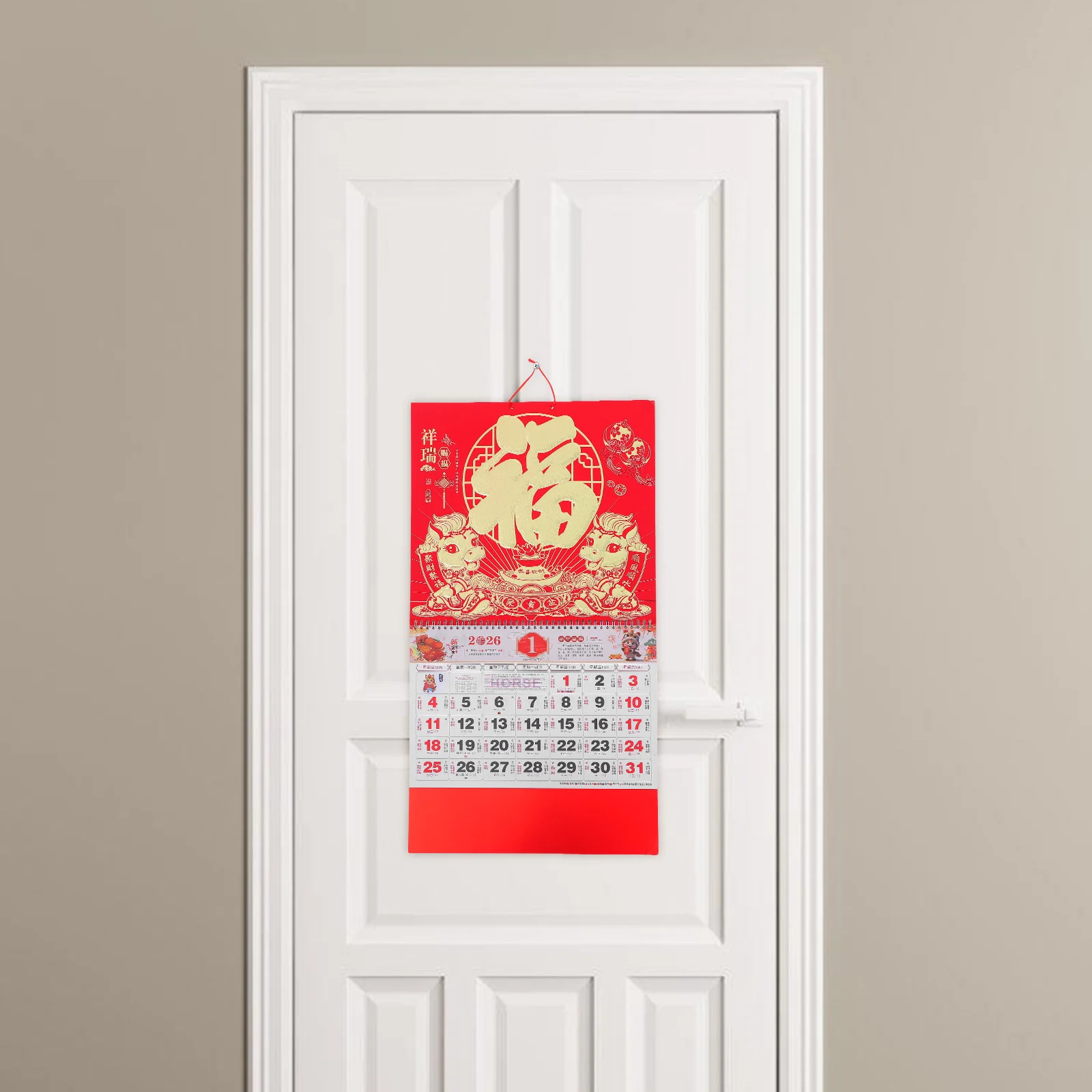 

Hanging Gold Foil Wall Calendar Year of The Horse Chinese Zodiac Lunar Design for Home Office Space Cultural Charm Functional