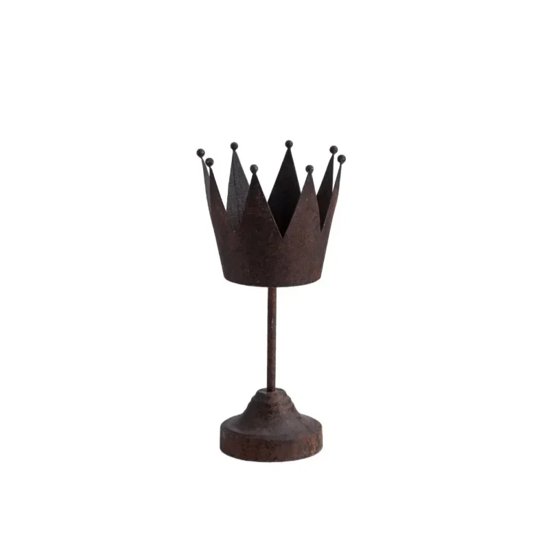 Palace style crown shape old iron desktop candlestick