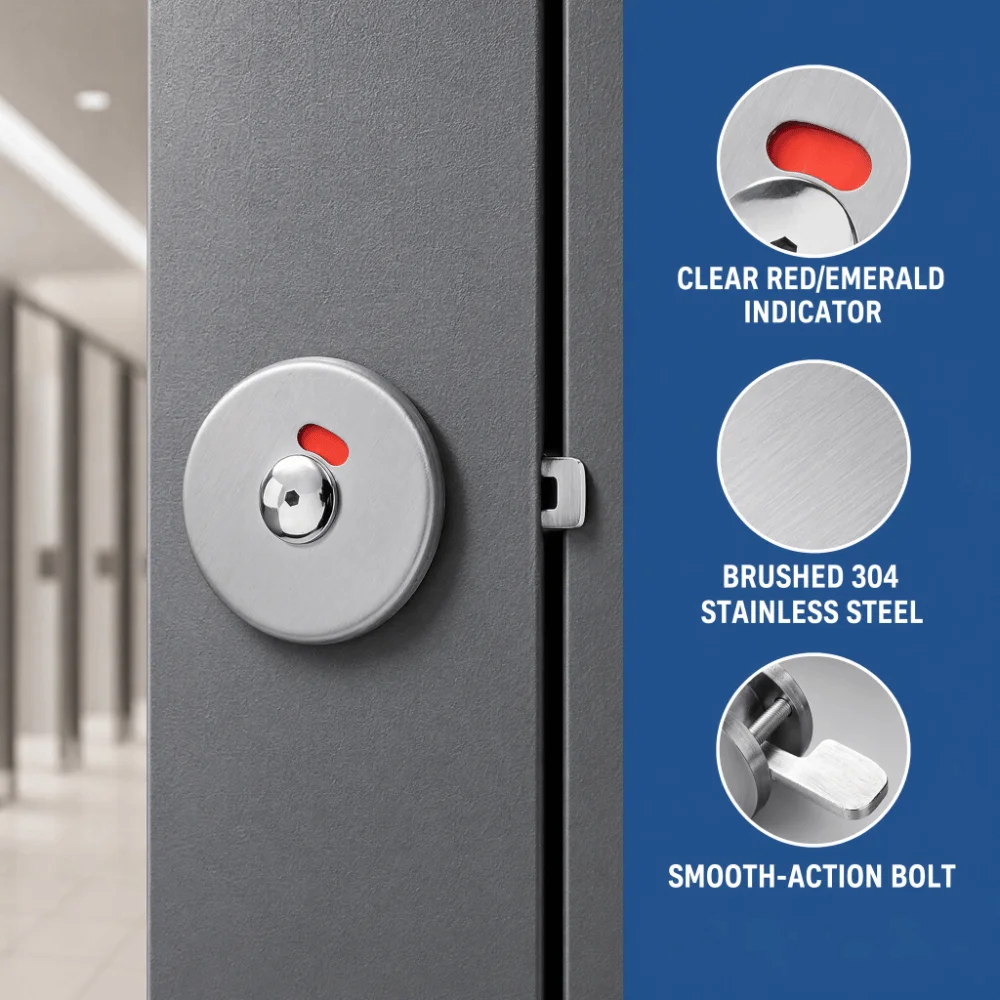 Durable Stainless Steel Latch Lock Keyless Silver Privacy Door Lock Indicating Door Lock Bathroom