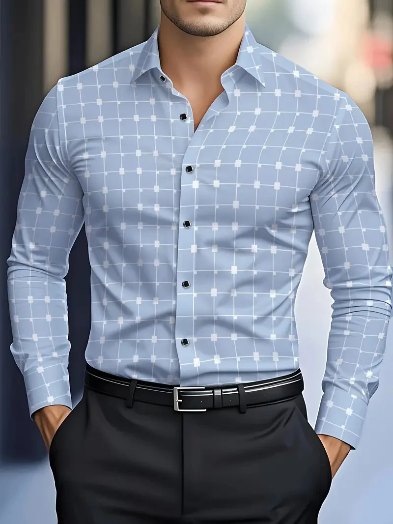 Men's New Collar Shirt Long Sleeve Casual Multi-Pattern 3D Art Print Comfort Strap Button  New Series