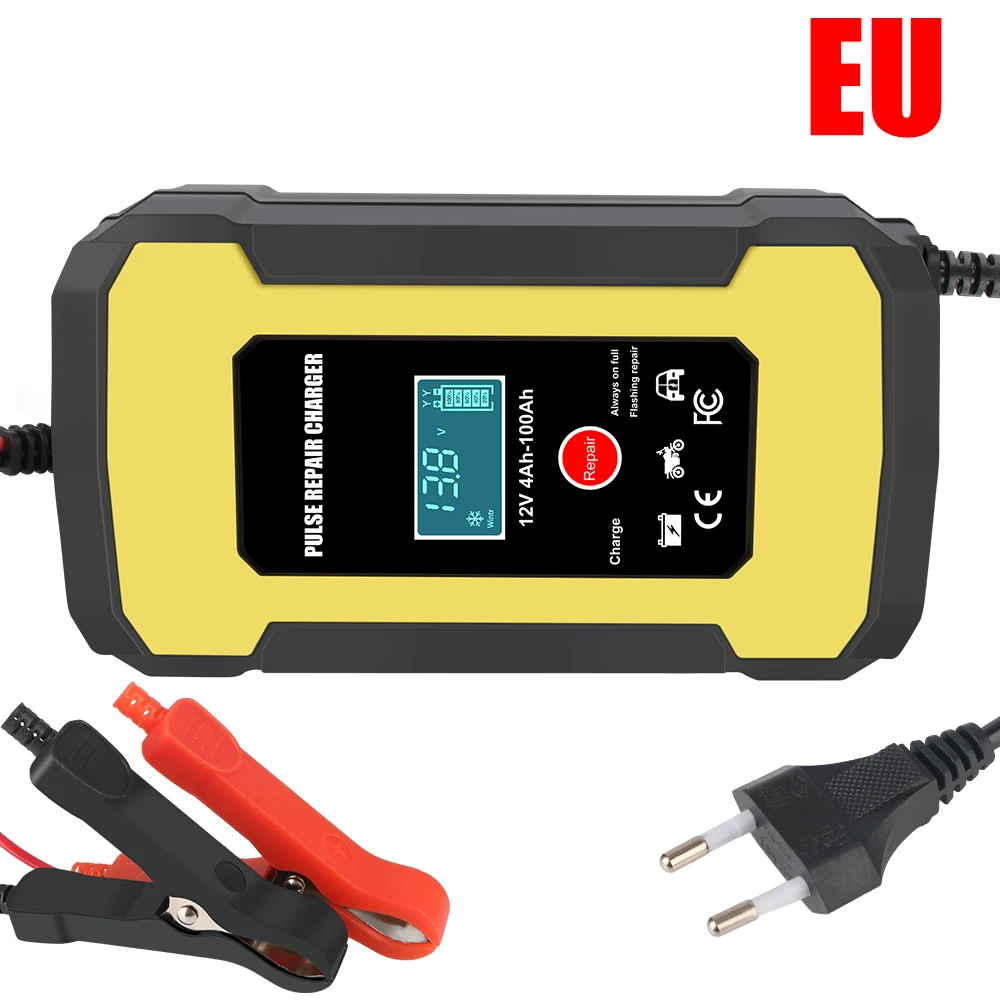 For Auto Motorcycle Car Battery Charger Smart Fast Charger Intelligent Pulse Repair LCD Display 12V 6A