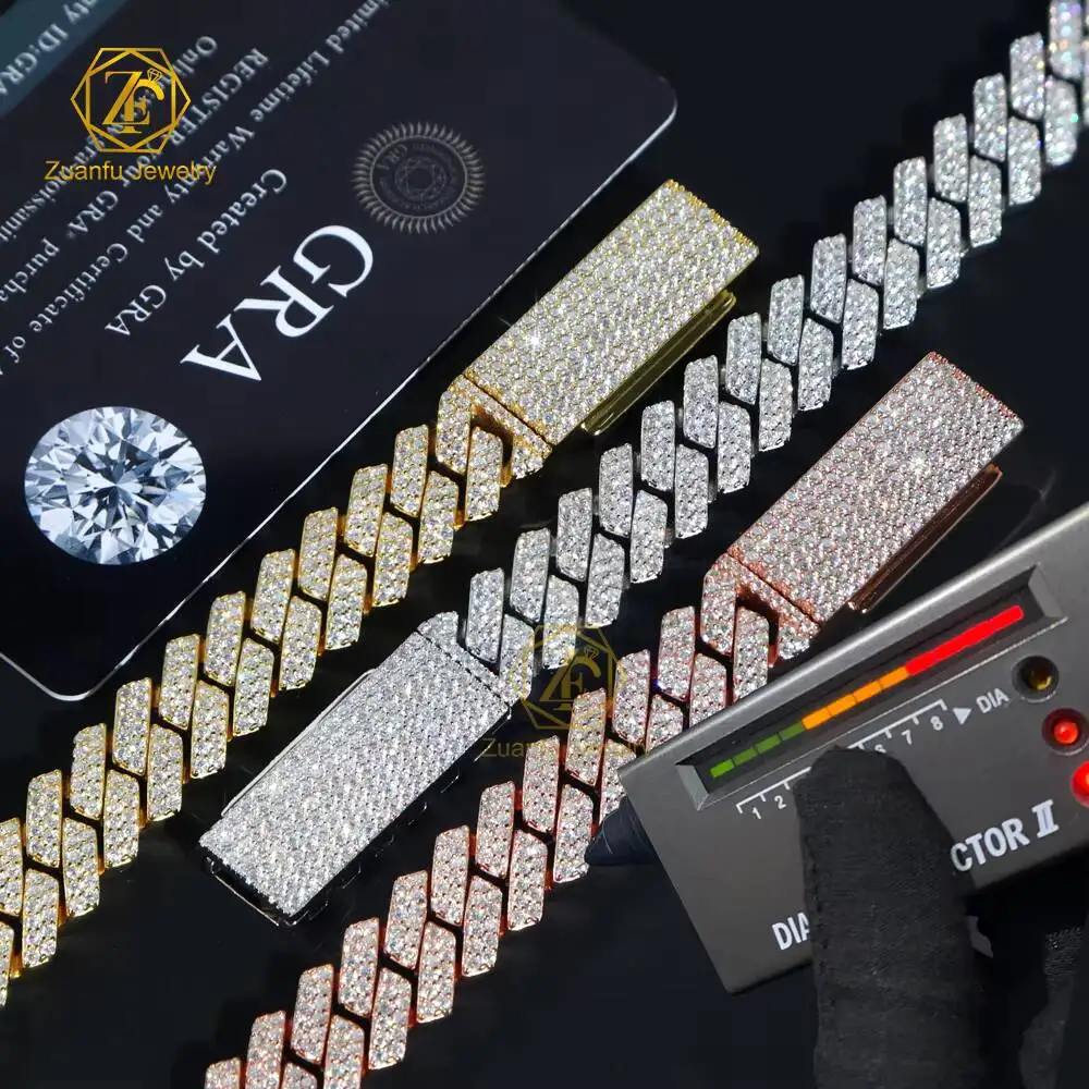 Luxury Fast Shipping Classic Sterling Silver 925 Plated Gold 8mm-15mm Cuban Link Iced Out Lab Diamond Moissanite Cuban Chain Nec