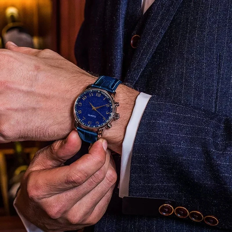 ساعات عصرية فاخرة للرجال من أفضل العلامات التجارية بحزام جلدي مستدير وحزام كوارتز بمينا من الفولاذ المقاوم للصدأ ساعة كاجوال بسوار Montre