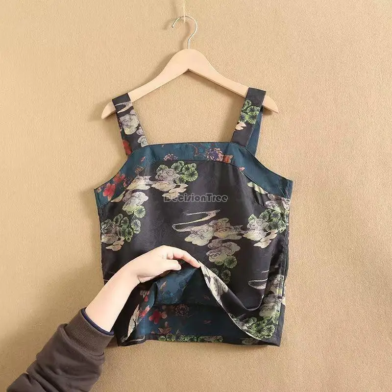 2023 chinese new hanfu camisole double-sided vests women summer flower printing retro fashion style sleeveless hanfu blouse s703