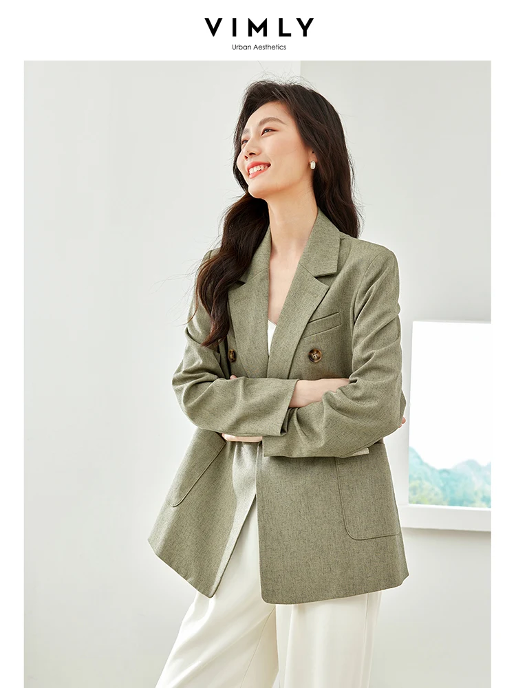 Vimly-Blazer décontracté pour femme, veste élégante, crantée, double boutonnage, manteau de travail, automne, nouveau, V5658, 2023