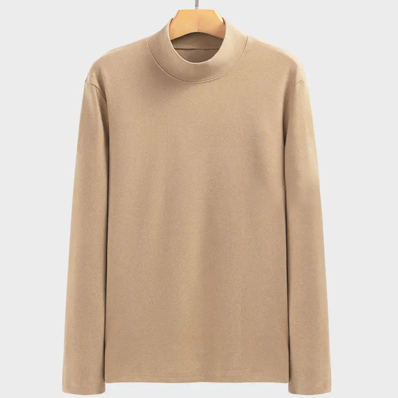 Men's Thermal Long Sleeve T-Shirt Mid-High Collar Warm Fleece-Lined Fit Casual Wear for Autumn Winter Thickened Underwear Tee