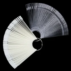 50PCS Color Card False Nail Tips Fan Transparent White Fake Nail Tips Nail Art Practice Display Design Tools