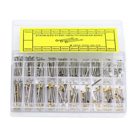 200 pièces/ensemble 10 tailles Bracelet de montre en métal barre à ressort sangle lien broches outil de réparation pièces de montre vis cosse 10-28mm Bracelet Rivet ensemble