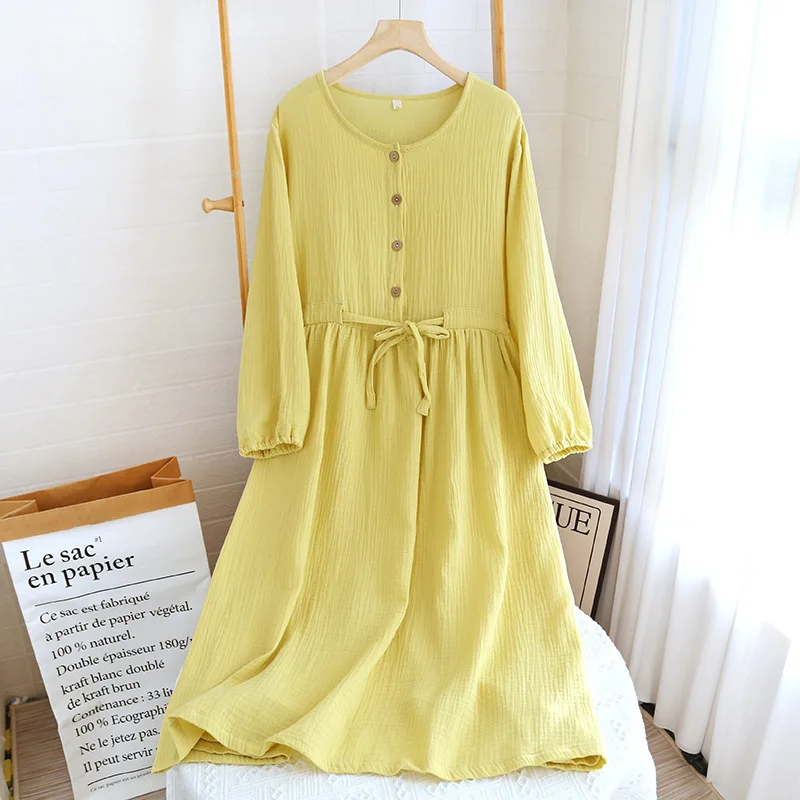 Cotton Night Dress For Woman Nightwear Nightgown Ladies Pyjamas Spring Summer Loose Long Sleeve Home Wear Sleeping Dress 2