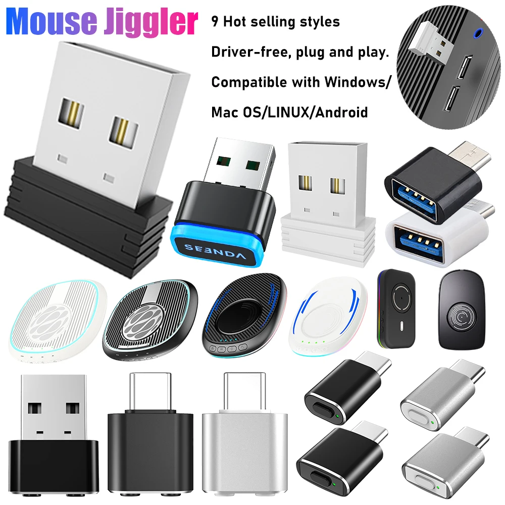 9 Styles Mini Automatic Mouse Jiggler Undetectable USB Automatic Mover Drive-free Mouse Movement Simulator For Keeping PC Active