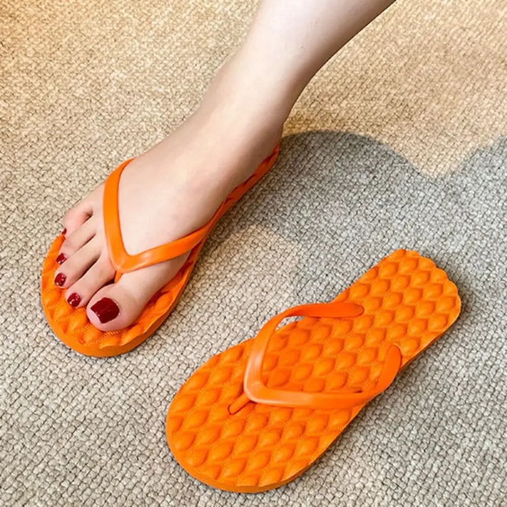 Basic Solid Color Flat Soled Slippers Massage Lingge Platform Flip Flops Summer Clip Toe Outerwear Shoes Men