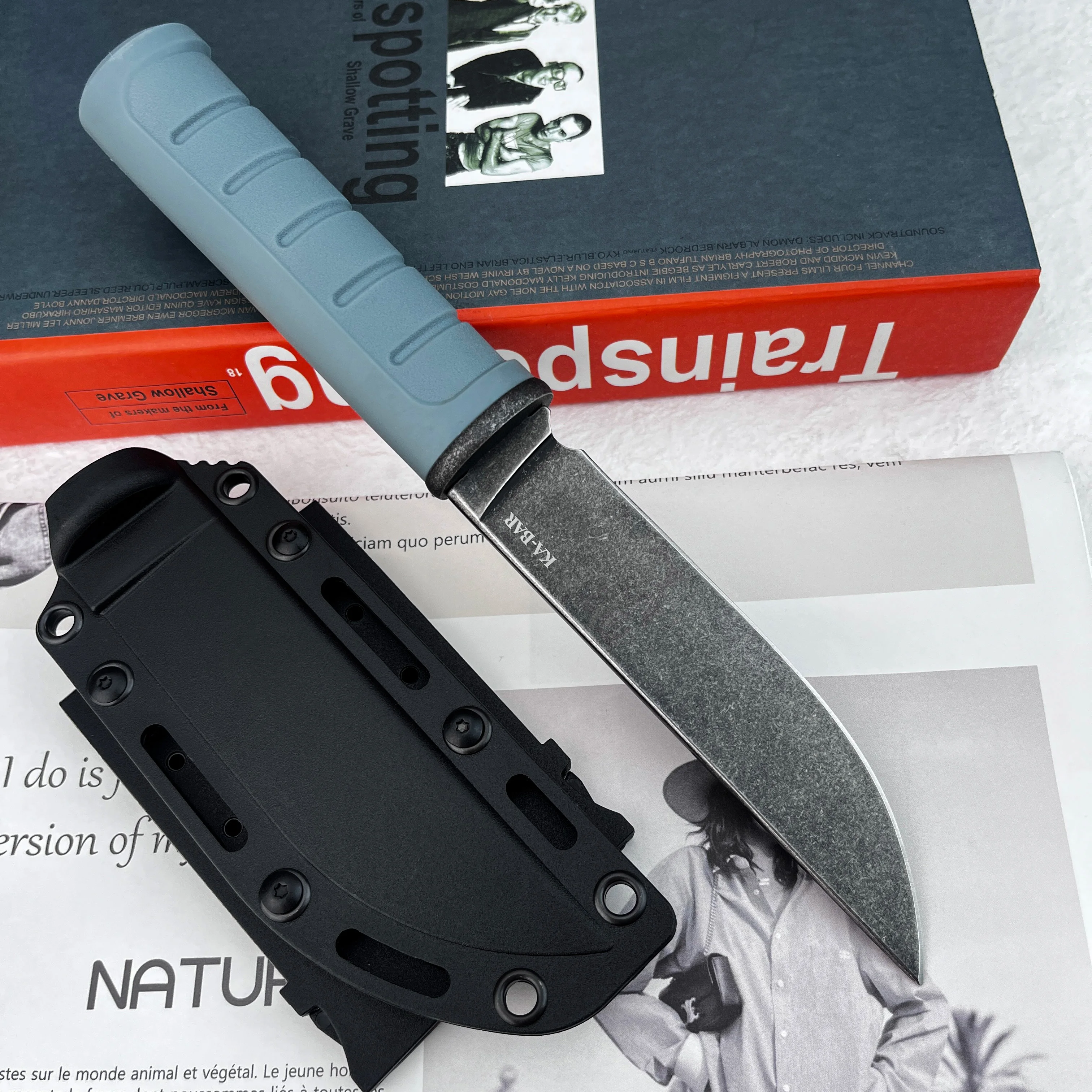 BK 6101 Sharp Fixed Blade Survival Knife Blue Nylon Fiber Handle, EDC Utility Knife for Camping Hiking and Outdoor Adventure