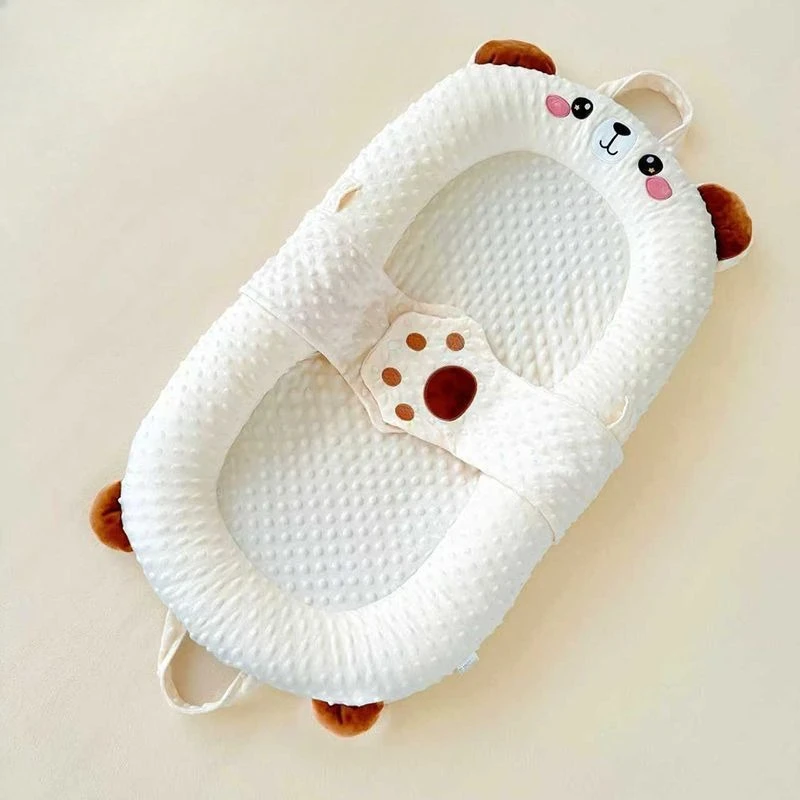Cuscino inclinato antiribaltamento per bambini, cuscino lenitivo per il sonno del letto nel letto del neonato con mano accarezzante e supporto comfort bifacciale